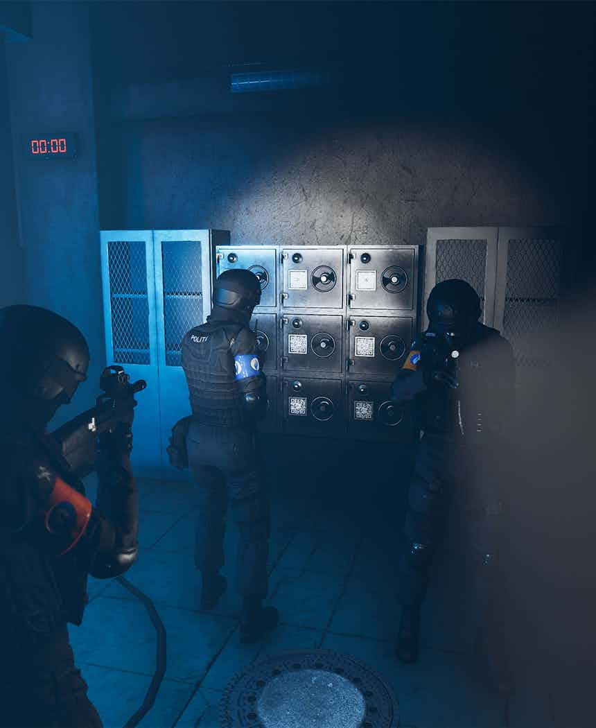 Group of police special units trying to open a safe